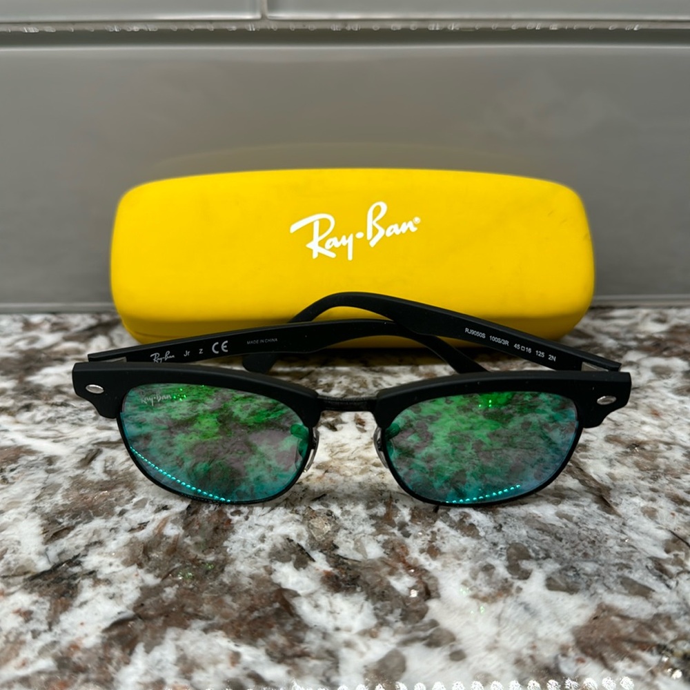 NEW RAY-BAN JUNIOR RJ 9050S 100S/3R BLACK MIRRORED AUTHENTIC SUNGLASSES 45-16